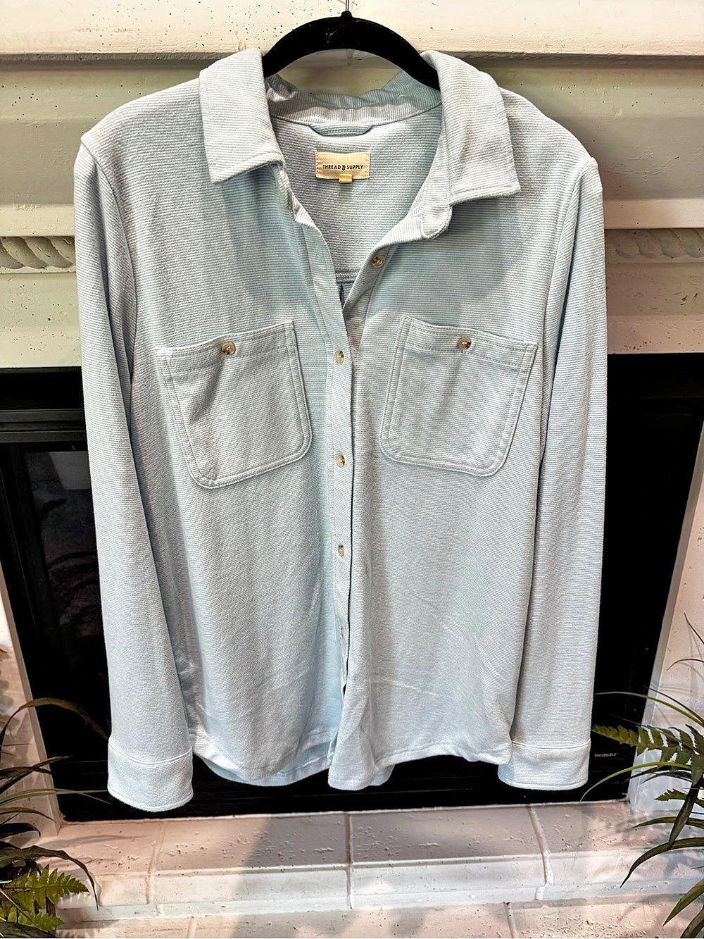 Thread & Supply Glacier Lake Striped Button Down in Blue Size Medium